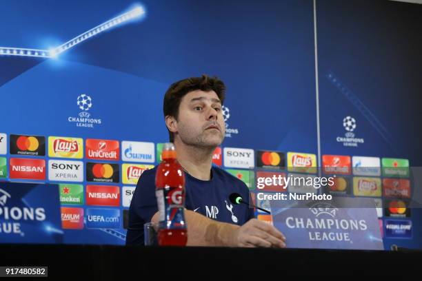 Mauricio Pochettino during the Tottenham Hotspur FC press conference on the eve of the first leg of the Round 16 of the UEFA Champions League 2017/18...