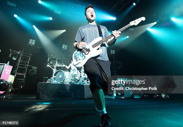 Travis Barker, Mark Hoppus and Tom DeLonge of Blink-182 performs at T-Mobile Sidekick Presents the 2009 Blink-182 Tour at the Hollywood Palladium on...