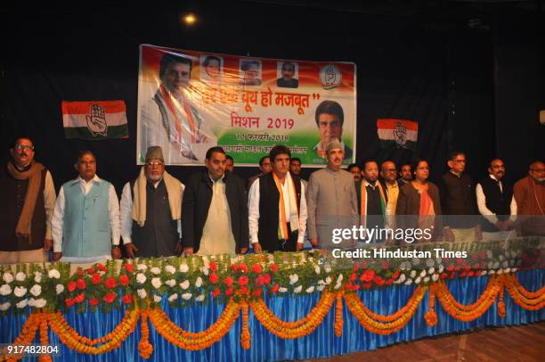 Congress leaders Ghulam Nabi Azad, Raj Babbar, Ajay Rai, Rajesh Mishra, Rekha Sharma and other leaders during the Har Ek Booth Majaboot Mission event...