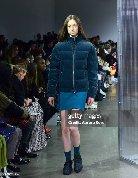 Model walks the Runway for John Elliott at Spring Studios on February 12, 2018 in New York City.