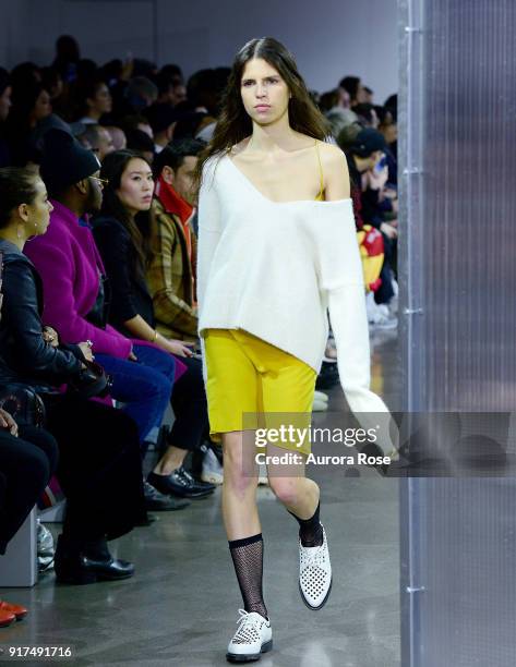 Model walks the Runway for John Elliott at Spring Studios on February 12, 2018 in New York City.