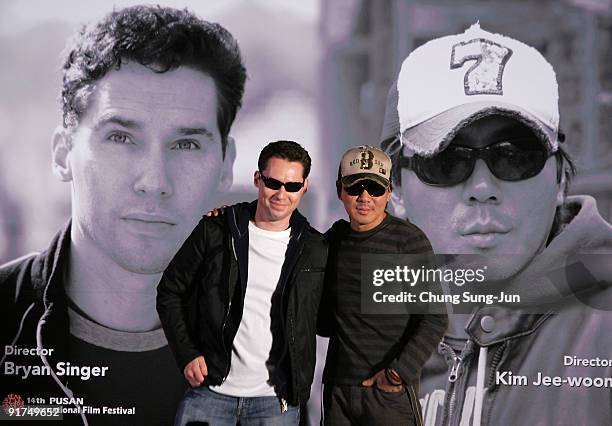 Director Bryan Singer and Kim Ji-Woon attend the Open talk during the 14th Pusan International Film Festival at the Haeundae beach on October 11,...