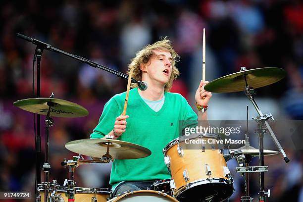 Dan Haggis of the Wombats performs prior to the Engage Super League Grand Final between Leeds Rhinos and St Helens Old Trafford on October 10, 2009...