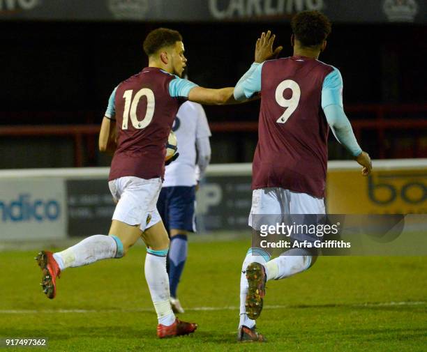 Marcus Browne of West Ham United celebrates scoring an equalising goal with Oladapo Afolayan during the Premier League 2 match between West Ham...