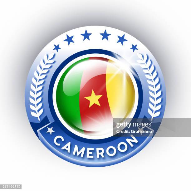 cameroon button with flag isolated on white - cameroon flag stock illustrations