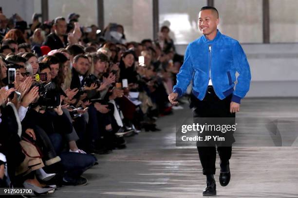 Designer Phillip Lim walks the runway for 3.1 Phillip Lim during New York Fashion Week: The Shows at Skylight Clarkson North on February 12, 2018 in...
