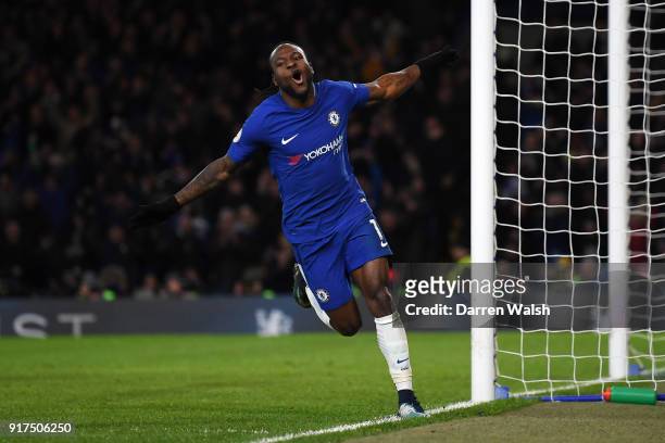 Victor Moses of Chelsea scores his sides second goal during the Premier League match between Chelsea and West Bromwich Albion at Stamford Bridge on...