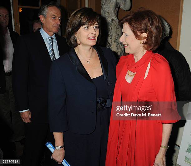 Former British Prime Minister Tony Blair, wife Cherie Blair and Marjorie Wallace attend a charity Gala art and music recital event in aid of mental...