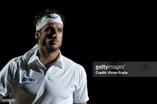 Feliciano Lopez of Spain looks on before his match against compatriot Guillermo Garcia-Lopez during day one of 2009 Shanghai ATP Masters 1000 at the...