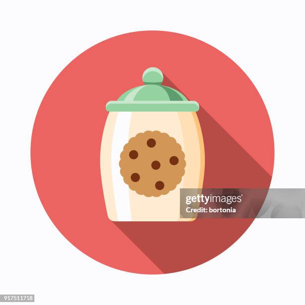 stockillustraties, clipart, cartoons en iconen met pictogram van de bakken van het platte ontwerp van cookies - pot met koekjes