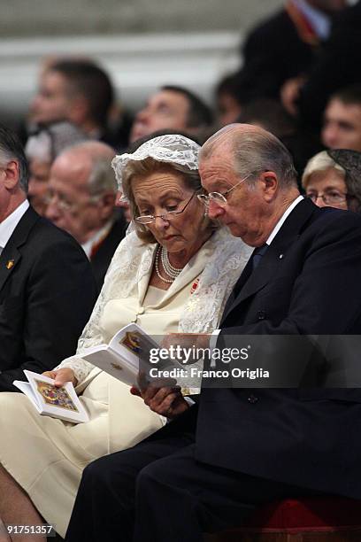 King Albert II and Queen Paola of Belgium attend a canonisation ceremony held by Pope Benedict XVI at St Peter's Basilica on October 11, 2009 in...