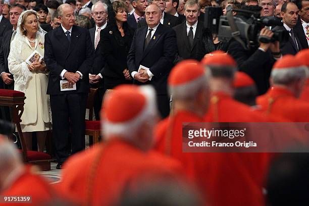 King Albert II and Queen Paola of Belgium attend a canonisation ceremony held by Pope Benedict XVI at St Peter's Basilica on October 11, 2009 in...
