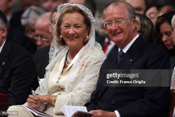 King Albert II and Queen Paola of Belgium attend a canonisation ceremony held by Pope Benedict XVI at St Peter's Basilica on October 11, 2009 in...