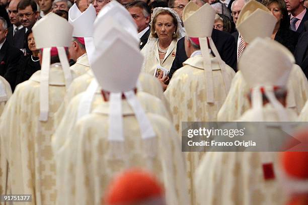 Queen Paola of Belgium attends a canonisation ceremony held by Pope Benedict XVI at St Peter's Basilica on October 11, 2009 in Vatican City, Vatican.