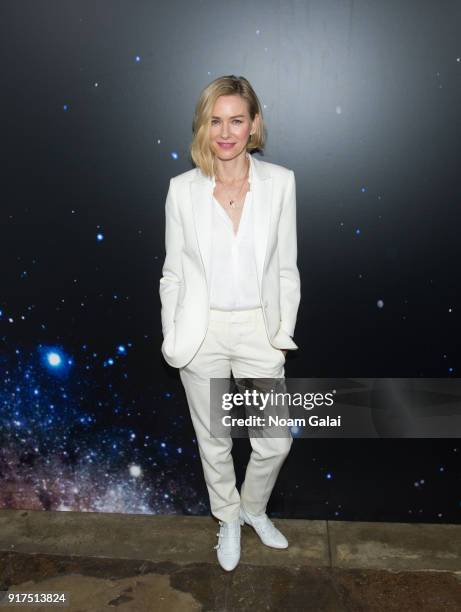 Naomi Watts poses backstage at the Zadig & Voltaire fashion show during New York Fashion Week at Cedar Lake Studios on February 12, 2018 in New York...