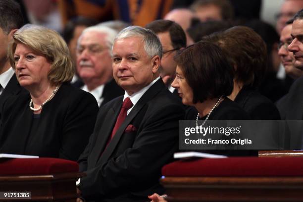 Polish President Lech Kaczynski attends a canonisation ceremony held by Pope Benedict XVI at St Peter's Basilica on October 11, 2009 in Vatican City,...