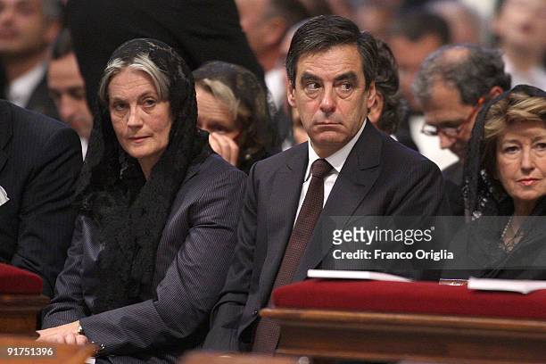 French Prime Minister Francois Fillon and his wife Penelope attend a canonisation ceremony held by Pope Benedict XVI at St Peter's Basilica on...