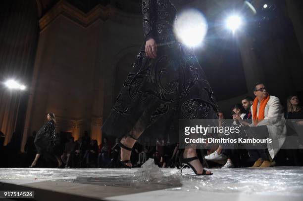 Models walk the runway for the Oscar De La Renta fashion show during New York Fashion Week: The Shows at The Cunard Building on February 12, 2018 in...
