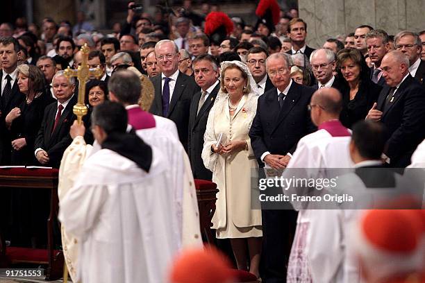 King Albert II and Queen Paola of Belgium attend a canonisation ceremony held by Pope Benedict XVI at St Peter's Basilica on October 11, 2009 in...