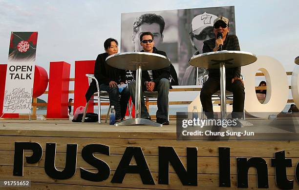 Director Bryan Singer and Kim Ji-Woon attend the Open talk during the 14th Pusan International Film Festival at the Haeundae beach on October 11,...