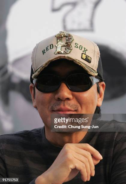 Director Kim Ji-Woon attends the Open talk during the 14th Pusan International Film Festival at the Haeundae beach on October 11, 2009 in Busan,...