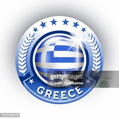Greek Button Greece Button With Greek Flag Isolated On White High-Res Vector Graphic ...