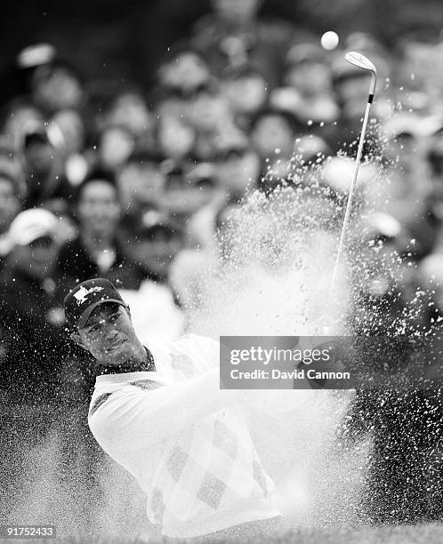 Tiger Woods of the USA plays his third shot at the 8th hole during the Day Three Afternoon Fourball Matches in The Presidents Cup at Harding Park...