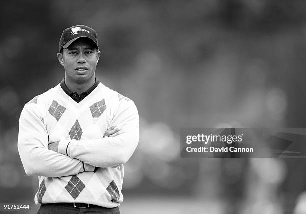 Tiger Woods of the USA plays his second shot at the 8th hole during the Day Three Afternoon Fourball Matches in The Presidents Cup at Harding Park...