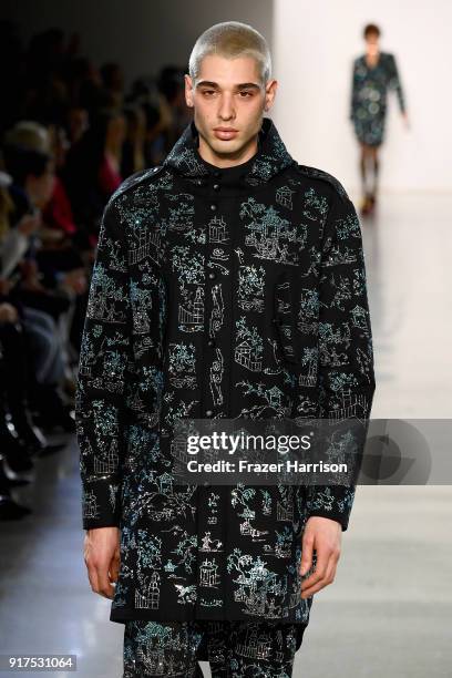 Model walks the runway for Libertine during New York Fashion Week: The Shows at Gallery II at Spring Studios on February 12, 2018 in New York City.