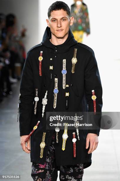 Model walks the runway for Libertine during New York Fashion Week: The Shows at Gallery II at Spring Studios on February 12, 2018 in New York City.