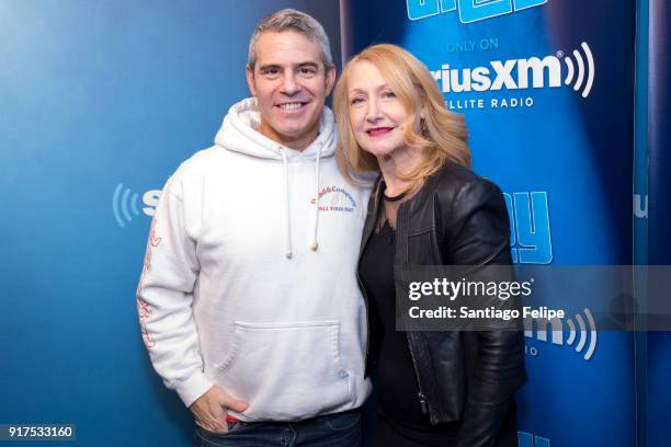 Andy Cohen and Patricia Clarkson visit SiriusXM Studios on February 12, 2018 in New York City.