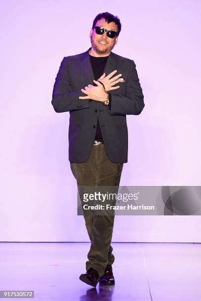 Designer Johnson Hartig walks the runway for Libertine during New York Fashion Week: The Shows at Gallery II at Spring Studios on February 12, 2018...