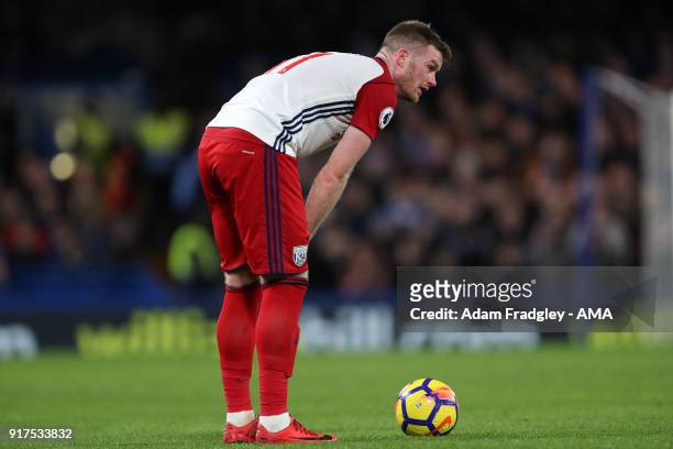 Chris Brunt of West Bromwich Albion prepares to take a free kick during the Premier League match between Chelsea and West Bromwich Albion at Stamford...