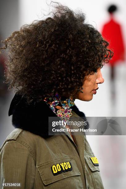 Model walks the runway for Libertine during New York Fashion Week: The Shows at Gallery II at Spring Studios on February 12, 2018 in New York City.