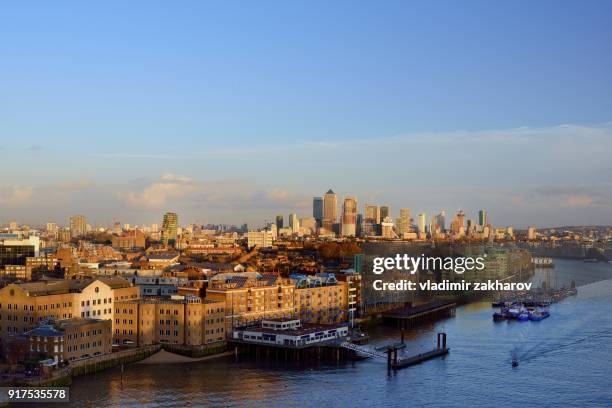 aerial view of east london  at sunset - east london stock pictures, royalty-free photos & images