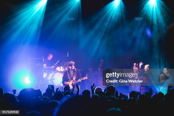 Paul Deakin, Raul Malo and Jerry Dale McFadden of The Mavericks perform live on stage during a concert at the Heimathafen Neukoelln on February 12,...