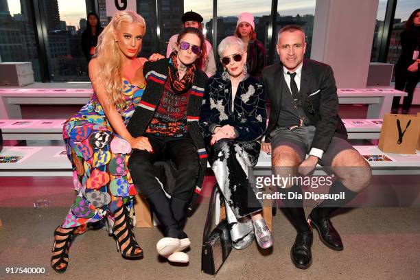 Gigi Gorgeous, Nats Getty, Lyn Slater, and designer Thom Brown attend the Libertine fashion show during New York Fashion Week: The Shows at Gallery...