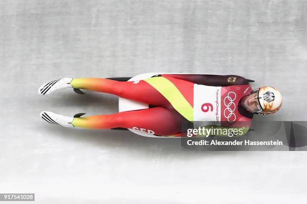 Natalie Geisenberger of Germany slides during the Women's Singles Luge run 1 at Olympic Sliding Centre on February 12, 2018 in Pyeongchang-gun, South...