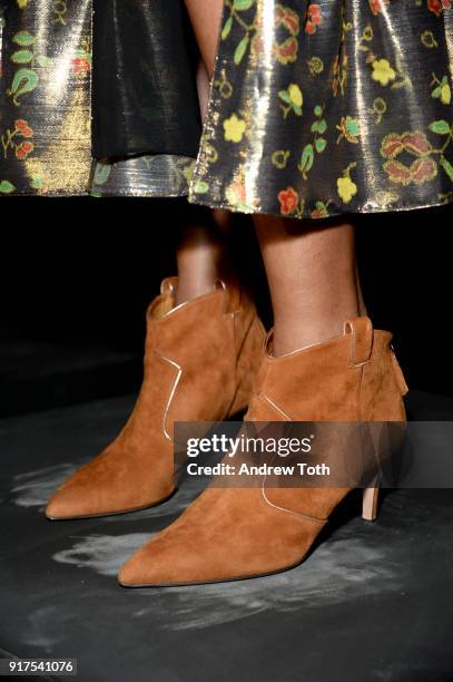 Model poses on the runway for the Veronica Beard Fall 2018 presentation at Highline Stages on February 12, 2018 in New York City.