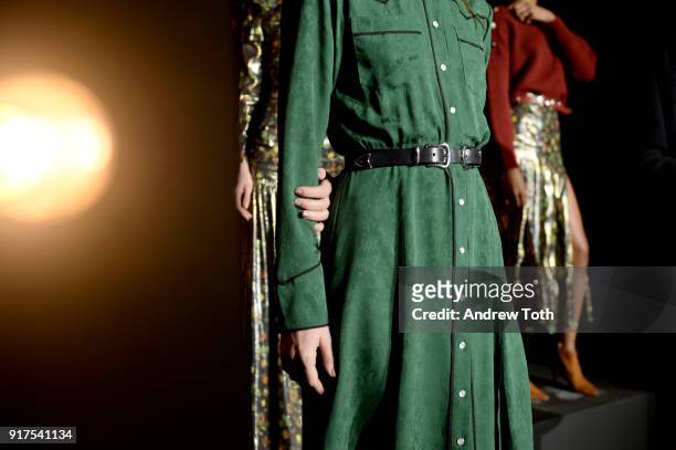 Model poses on the runway for the Veronica Beard Fall 2018 presentation at Highline Stages on February 12, 2018 in New York City.