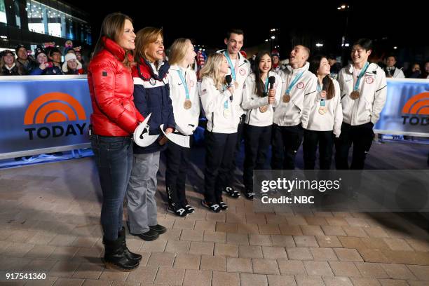 Live from Pyeongchang, South Korea for the 2018 Winter Olympics" -- Pictured: Savannah Guthrie, Hoda Kotb, Bradie Tennell, Alexa Scimeca Knierim,...