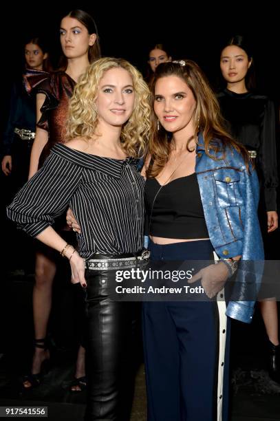 Designers Veronica Swanson Beard and Veronica Miele Beard pose at the runway for the Veronica Beard Fall 2018 presentation at Highline Stages on...