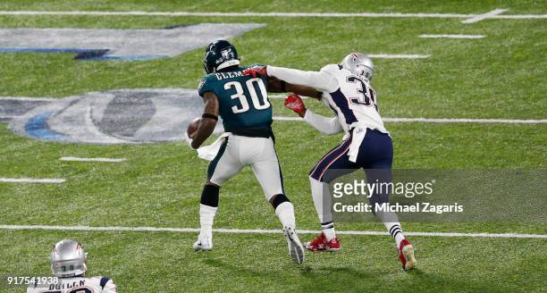 Corey Clement of the Philadelphia Eagles runs after making a reception for a 55-yard gain during the game against the New England Patriots in Super...