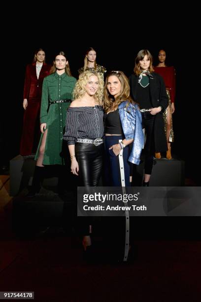 Designers Veronica Swanson Beard and Veronica Miele Beard pose with models at the runway for the Veronica Beard Fall 2018 presentation at Highline...