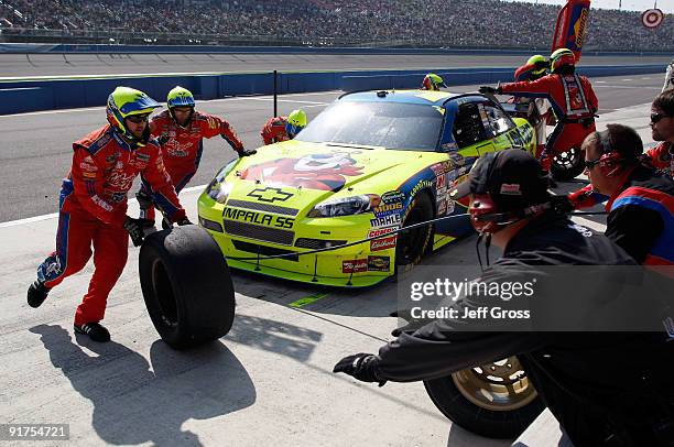 Mark Martin, driver of the Kellogg's/CARQUEST Chevrolet, comes in for a pit stop during the NASCAR Sprint Cup Series Pepsi 500 at Auto Club Speedway...