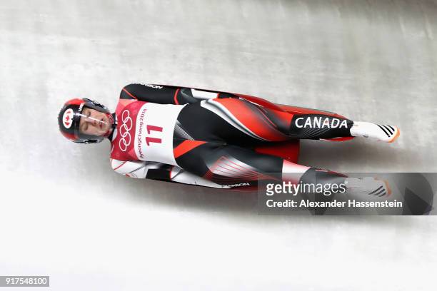 Alex Gough of Canada slides during the Women's Singles Luge run 1 at Olympic Sliding Centre on February 12, 2018 in Pyeongchang-gun, South Korea.