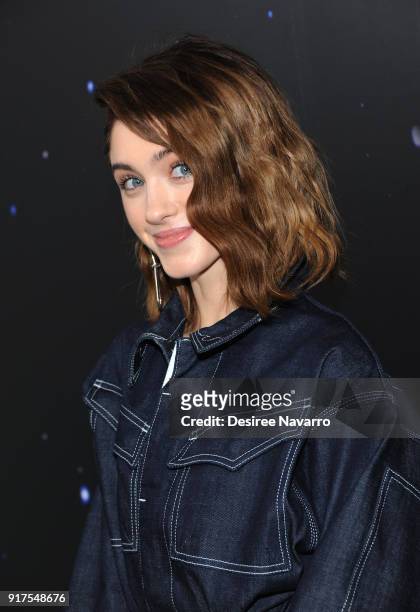 Natalia Dyer poses backstage for the Zadig & Voltaire fashion show during New York Fashion Week at Cedar Lake Studios on February 12, 2018 in New...