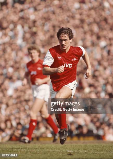 Arsenal full back Kenny Sansom in action during a League match circa 1984 at Highbury in London, England.