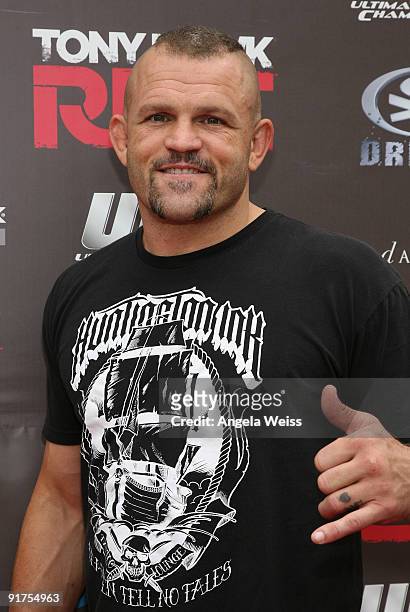 Fighter Chuck Liddell arrives to the 'Tony Hawk: Ride Presents Stand Up For Skateparks' Benefit held at the Green Acres Estate on October 11, 2009 in...