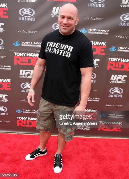 President Dana White arrives to the 'Tony Hawk: Ride Presents Stand Up For Skateparks' Benefit held at the Green Acres Estate on October 11, 2009 in...